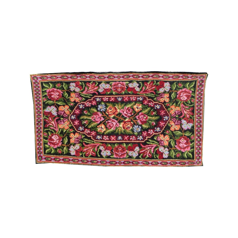 Tapis bohème chic moldave à fleurs en pure laine, décoration d’intérieur cosy et chaleureuse