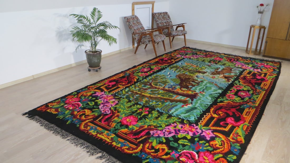 Grand tapis kilim salon en laine - Tapis coloré de grande taille - Rugstory